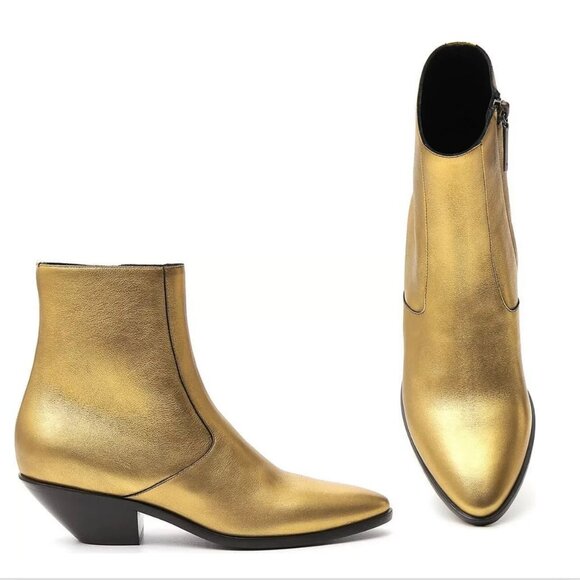 SAINT LAURENT West 45 Metallic Western Ankle Boot - Picture 2 of 16